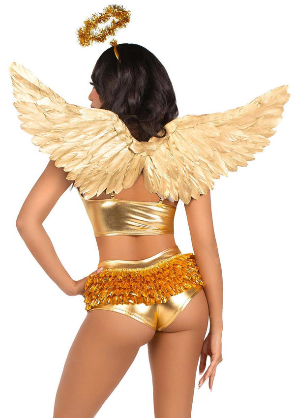 Goldenes himmlisches Flügel Set mit schimmerndem Lametta Heiligenschein von Leg Avenue – Ansicht 5