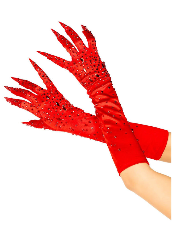 Rote glamouröse Handschuhe mit funkelnden Strass Krallen von Leg Avenue
