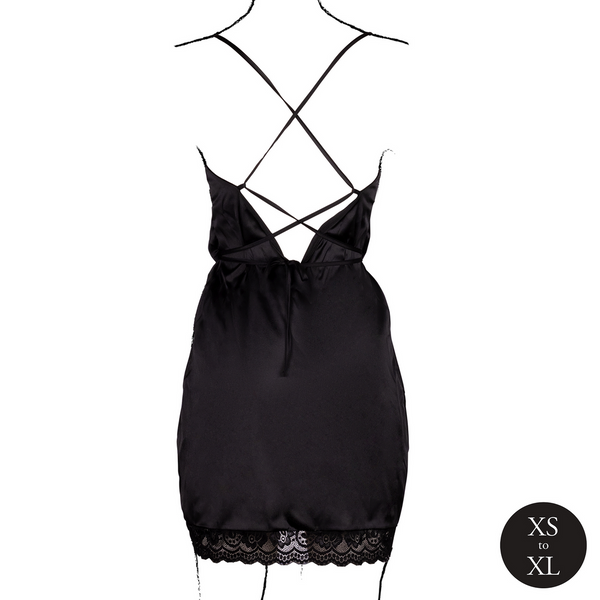 Schwarzes atemberaubendes Minikleid mit gekreuzten Trägern und edler Spitze von Le Désir by Shots – Ansicht 6