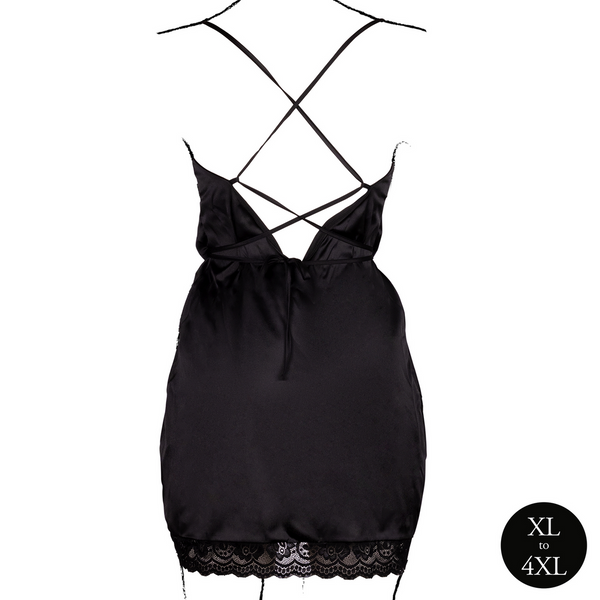 Schwarzes atemberaubendes Minikleid mit gekreuzten Trägern und edler Spitze von Le Désir by Shots – Ansicht 12