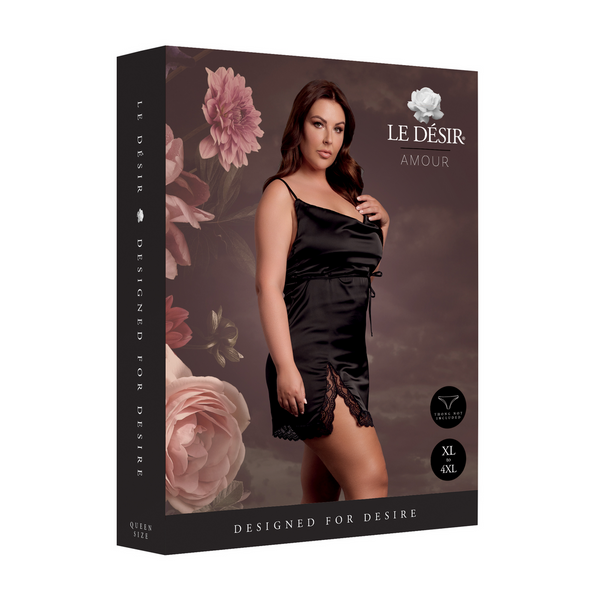 Schwarzes atemberaubendes Minikleid mit gekreuzten Trägern und edler Spitze von Le Désir by Shots – Ansicht 8