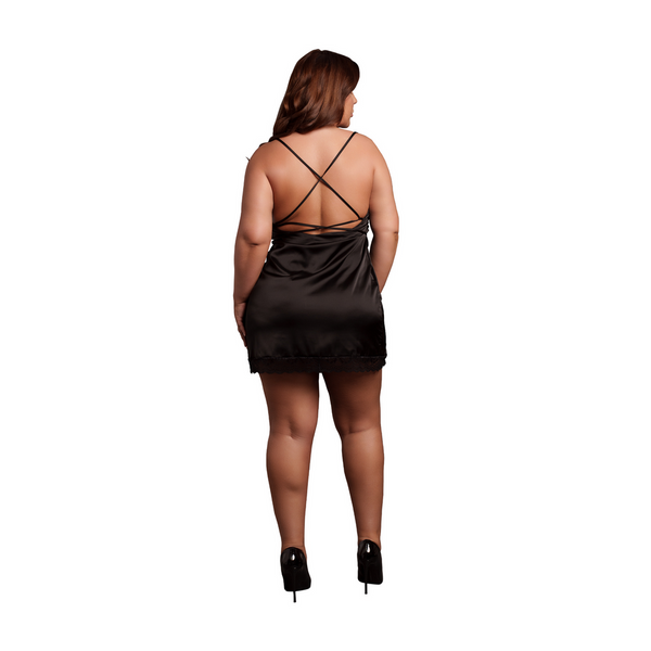 Schwarzes atemberaubendes Minikleid mit gekreuzten Trägern und edler Spitze von Le Désir by Shots – Ansicht 10