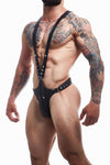 Herren Kunstleder Harness mit Druckknöpfen Schwarz | CUT4MEN