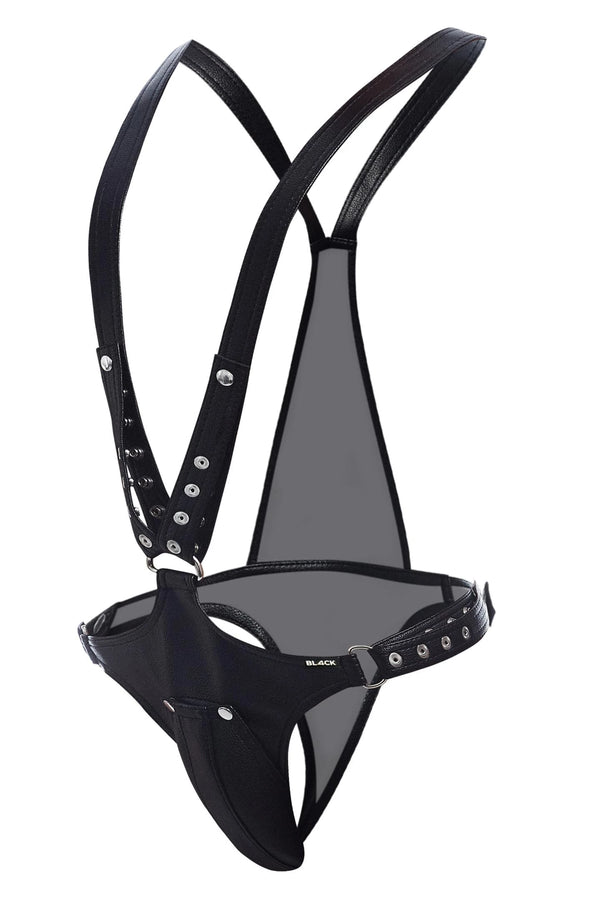 Herren Kunstleder Harness mit Druckknöpfen Schwarz | CUT4MEN