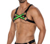 Herren-Brust-Harness mit Metallringen und Druckknöpfen Grün/Schwarz | CUT4MEN