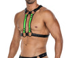 Herren-Brust-Harness mit Metallringen und Druckknöpfen Grün/Schwarz | CUT4MEN