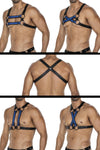 Herren-Brust-Harness mit Metallringen und Druckknöpfen Königsblau/Schwarz | CUT4MEN