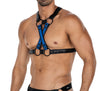 Herren-Brust-Harness mit Metallringen und Druckknöpfen Königsblau/Schwarz | CUT4MEN