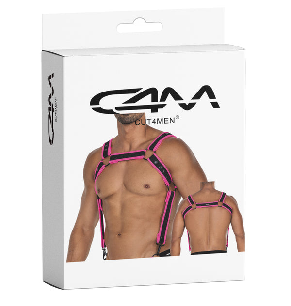 Herren-Brust-Harness mit Metallringen Schwarz/Pink | CUT4MEN