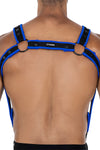 Herren Harness Neopren Riemen Karabiner Metallringe Schwarz/Königsblau | CUT4MEN
