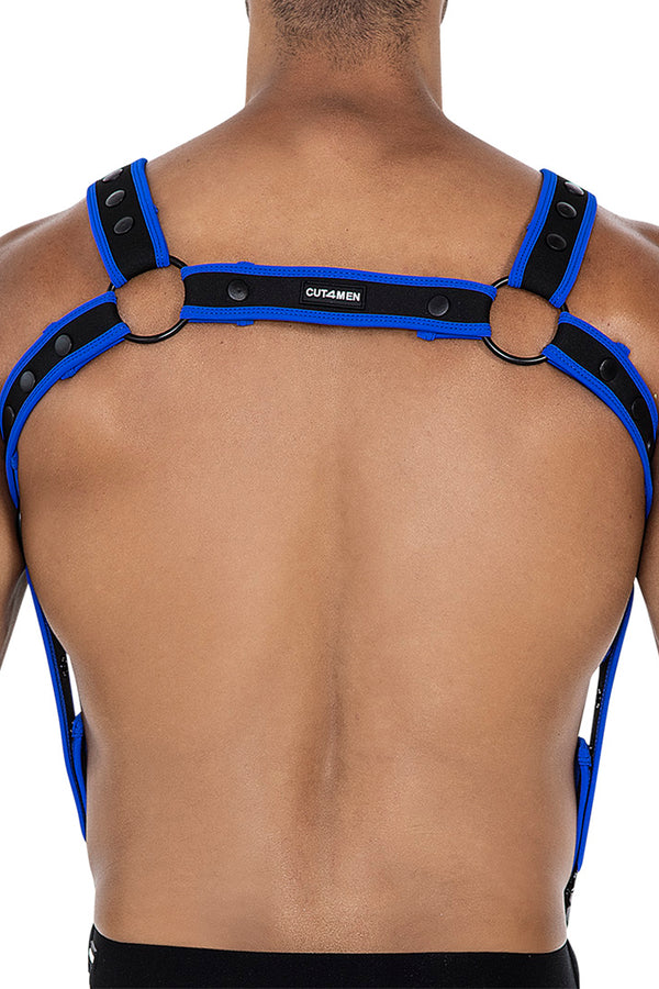 Herren Harness Neopren Riemen Karabiner Metallringe Schwarz/Königsblau | CUT4MEN