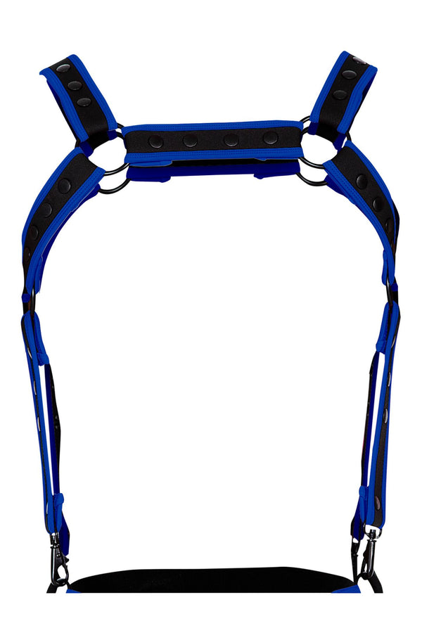 Herren Harness Neopren Riemen Karabiner Metallringe Schwarz/Königsblau | CUT4MEN