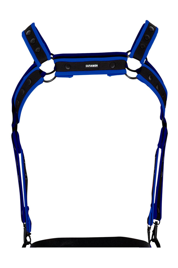 Herren Harness Neopren Riemen Karabiner Metallringe Schwarz/Königsblau | CUT4MEN