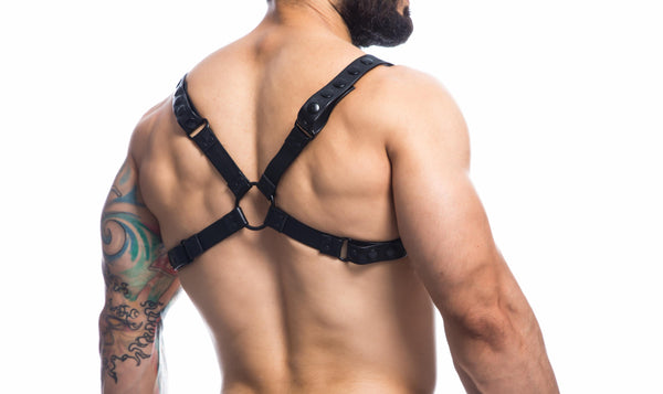 Herren-Brust-Harness mit Metallringen Schwarz | CUT4MEN