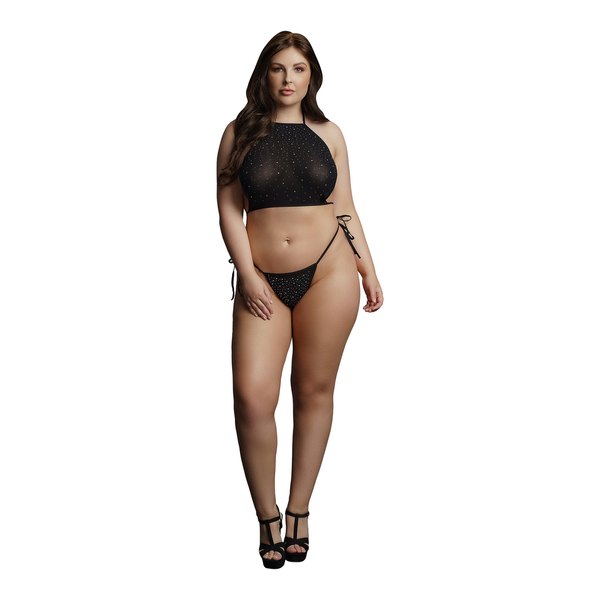 Schwarzes funkelndes zweiteiliges Lingerie Set mit elegantem Strassbesatz von Le Désir by Shots