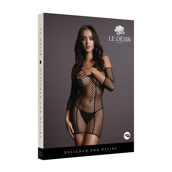 Schwarzes atemberaubendes kurzärmliges Minikleid in raffinierter Netzoptik von Le Désir by Shots – Ansicht 2