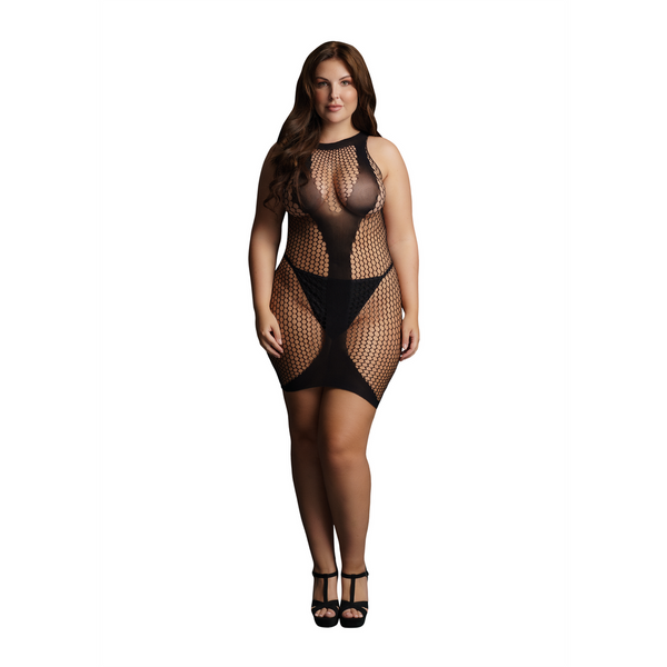 Schwarzes verführerisches Mininetzkleid mit V-Akzent von Le Désir by Shots – Ansicht 8