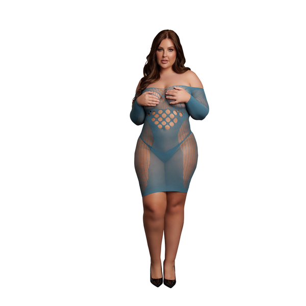 Blaues verführerisches Netz Minikleid mit betontem Ausschnitt von Le Désir by Shots – Ansicht 8