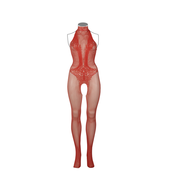 Roter atemberaubender Bodystocking im sinnlichen Mix aus Spitze und Netz von Le Désir by Shots – Ansicht 14