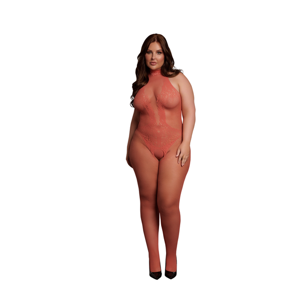 Roter atemberaubender Bodystocking im sinnlichen Mix aus Spitze und Netz von Le Désir by Shots – Ansicht 8