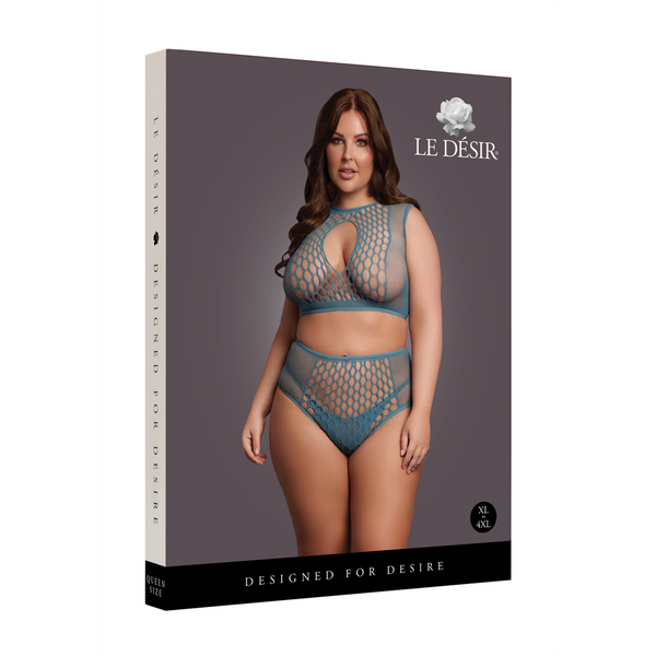 Blaues verführerisches Set mit aufregender Netzoptik von Le Désir by Shots – Ansicht 9