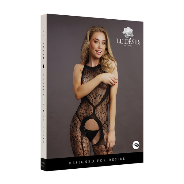Schwarzer aufregender Neckholder Bodystocking mit wildem Leopardenmuster von Le Désir by Shots – Ansicht 2