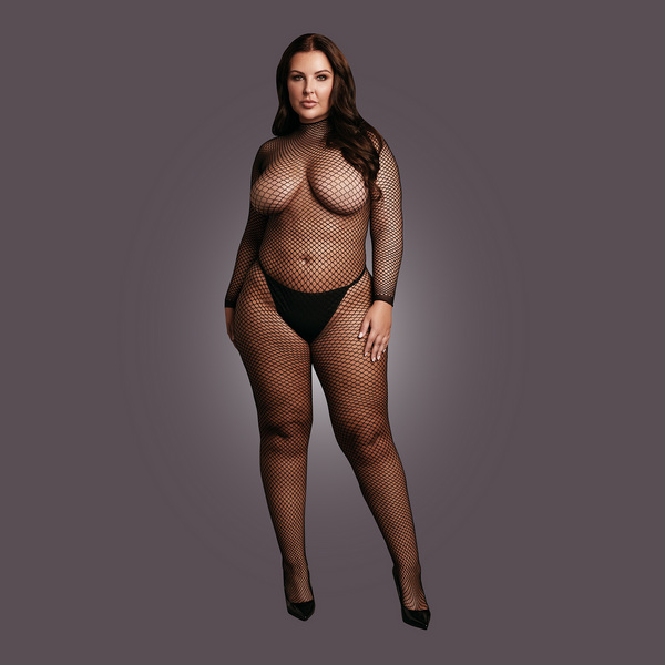 Schwarzer eleganter langärmeliger Bodystocking in feiner Netzoptik von Le Désir by Shots – Ansicht 12
