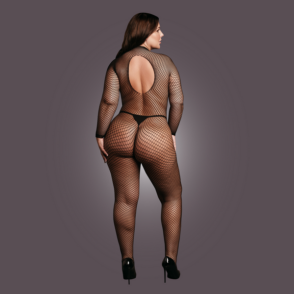Schwarzer eleganter langärmeliger Bodystocking in feiner Netzoptik von Le Désir by Shots – Ansicht 13