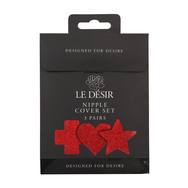 Rotes elegantes Set mit drei Paar Nippelcovern von Le Désir by Shots – Ansicht 2