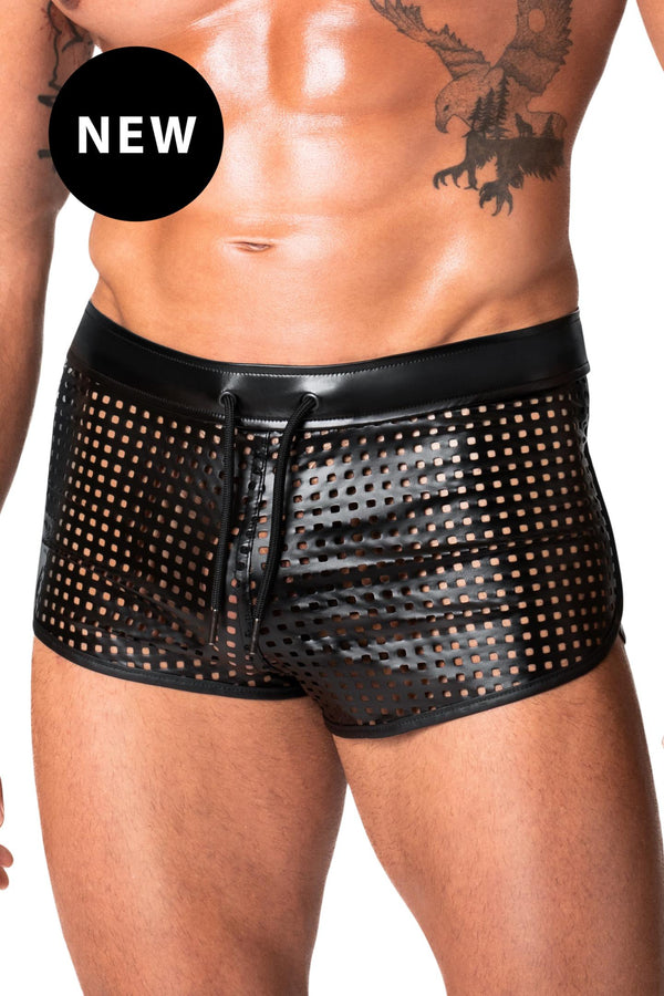 Perforierte Kunstleder-Shorts mit elegantem Strukturdesign | Noir Handmade Men