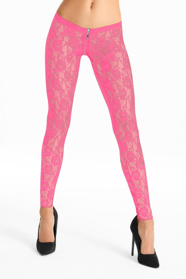 Transparente Spitzen-Leggings mit Reißverschluss und Gummibund | 7Heaven