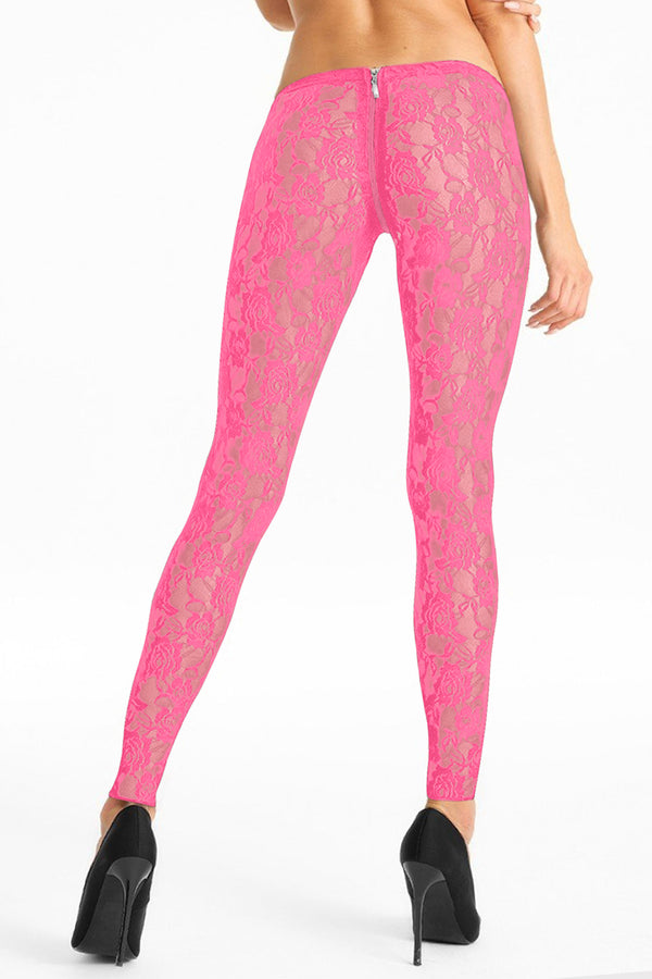 Transparente Spitzen-Leggings mit Reißverschluss und Gummibund | 7Heaven