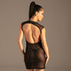 Sheer Mesh Schnür-Kleid mit offenem Rücken Schwarz von KYNX: Rücken mit Spitzenkante, Rückansicht am Model