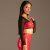 Vinyl Zip-Crop-Top Rot von KYNX: Seitenansicht des Bustier-Tops mit Mesh-Ärmeln