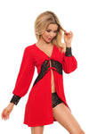Rotschwarzer eleganter luxuriöser Dressing Gown mit zarter Spitze | Kalimo
