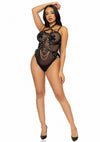 Schwarzer verführerischer Harness Teddy mit goldenen Herz Ringen von Leg Avenue – Ansicht 22