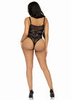 Schwarzer verführerischer Harness Teddy mit goldenen Herz Ringen von Leg Avenue – Ansicht 23