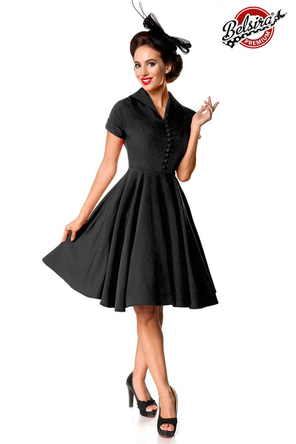 Kleid Premium Retro Swing-Kleid mit Umlegekragen & angeschnittenen Ärmeln schwarz_73528.jpg