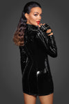 Kurzes PVC Kleid mit goldenen Schnallen F246 - Schwarz | Noir Handmade_115160.jpg