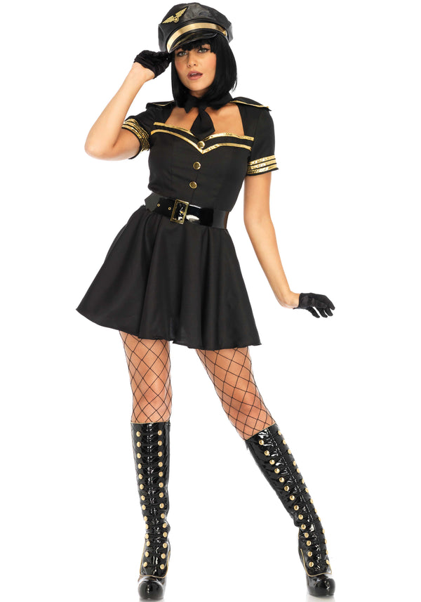 Kostüm - Sexy Pilotin schwarz gold | Leg Avenue