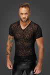 Transparentes Herren-Netz-Shirt mit Leoparden-Print V-Ausschnitt | Noir Handmade Men