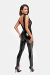 Spitzen-Wetlook Jumpsuit mit Halsband und abnehmbarer Kette | Noir Handmade