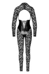 Langärmeliger Spitzen-Catsuit mit Wetlook-Unterbrustmieder | Noir Handmade