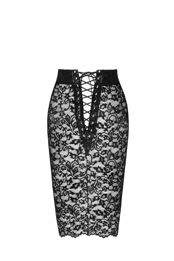 Eleganter Spitzenrock mit Schnürung und Wetlook-Bund | Noir Handmade