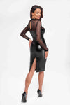 Figurbetontes Kleid mit Powerwetlook und transparenten Netzeinsätzen | Noir Handmade