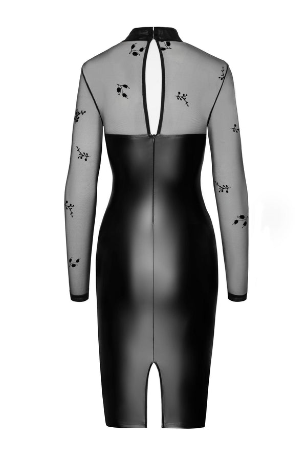 Figurbetontes Kleid mit Powerwetlook und transparenten Netzeinsätzen | Noir Handmade