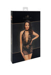 Netzkleid mit abnehmbarer Strasskette und Wildblockdruck | Noir Handmade