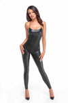 Wetlook Catsuit mit Krokodilstruktur, 2-Wege Reißverschluss | Noir Handmade