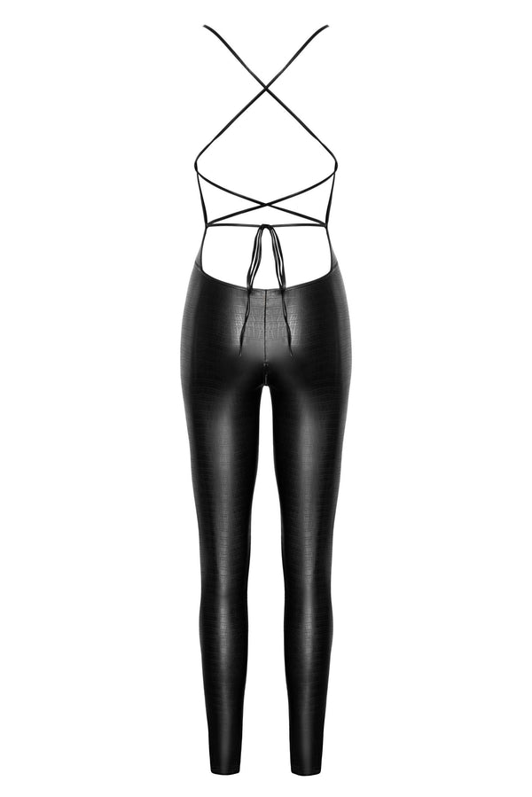 Wetlook Catsuit mit Krokodilstruktur, 2-Wege Reißverschluss | Noir Handmade