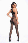 Netzstoff-Bodystocking mit Wildblumen-Flockdruck | Noir Handmade